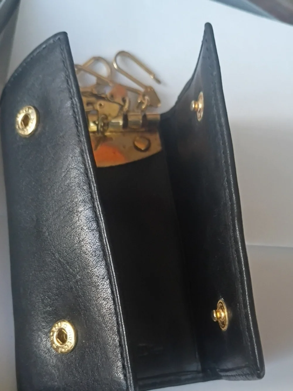 Dior Black Leather Folded Card Holder with Embossed Logo